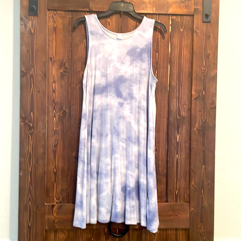 L Blue Tie Dye Powder Blue Short Sleeve Dress